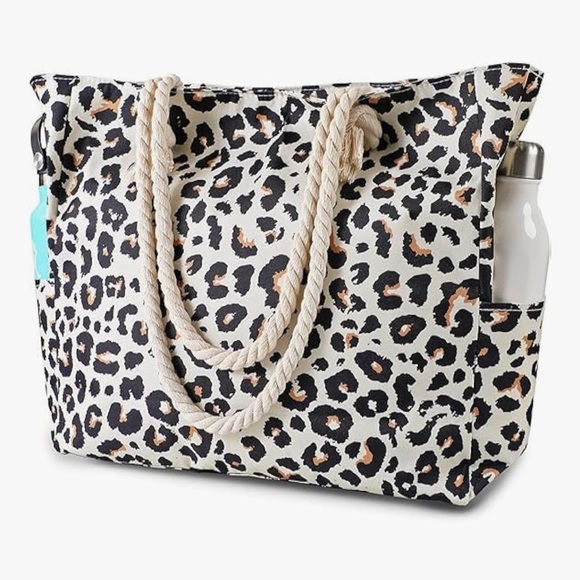 Handbags - 🆕 Leopard Print Rope-Handle Tote Bag - Cream/Black